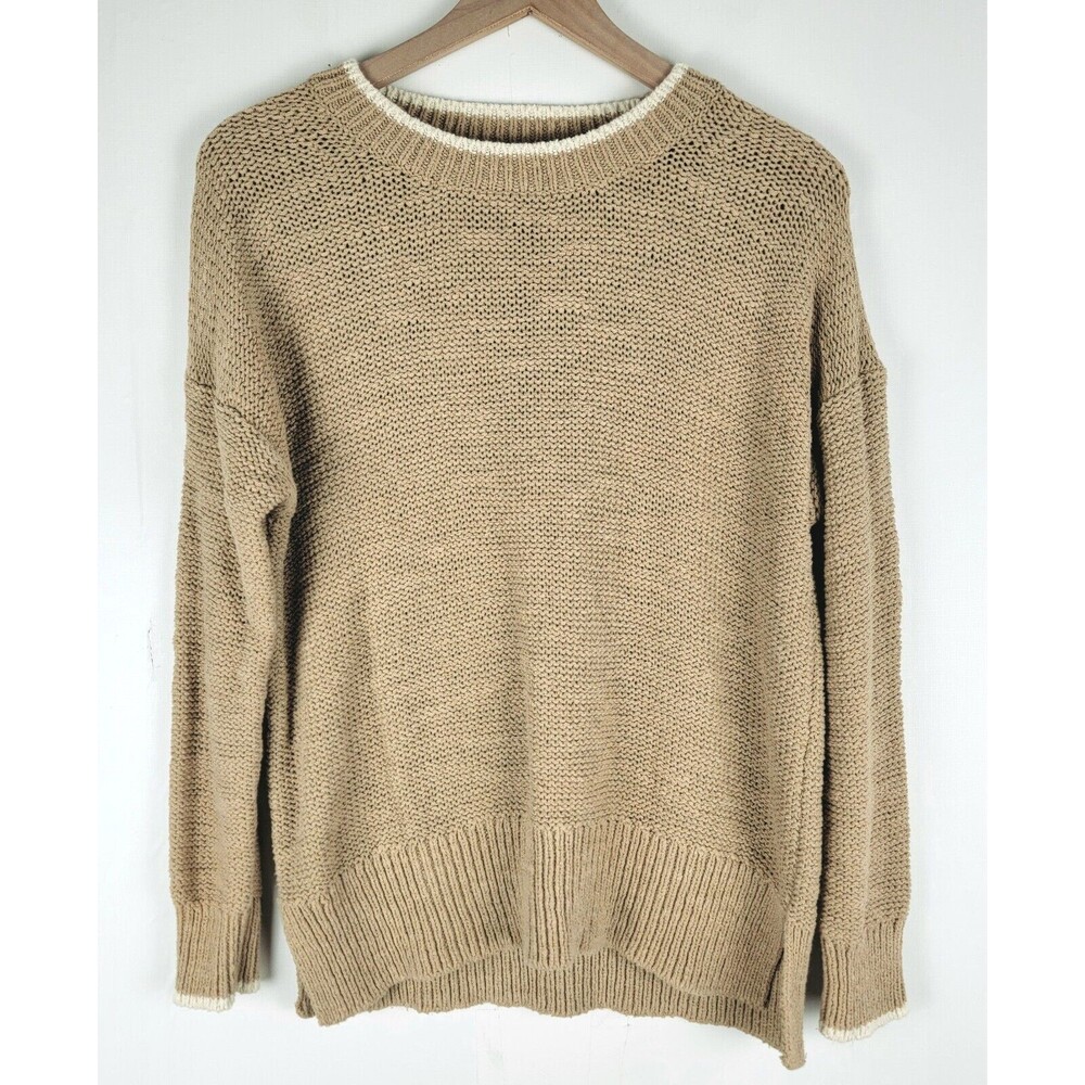 J Crew Womens Tight Knit Size S Sweater Pullover Tan Casual Round Neck EUC